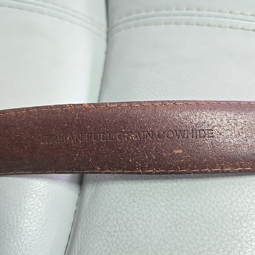 Vintage Fossil Italian‎ Full Grain Cowhide Brown Leather Golf Medallion Belt 36